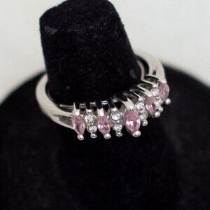 Size 5, Vintage Pink Rhinestones Abstract Silver Tone Ring by Avon - T22